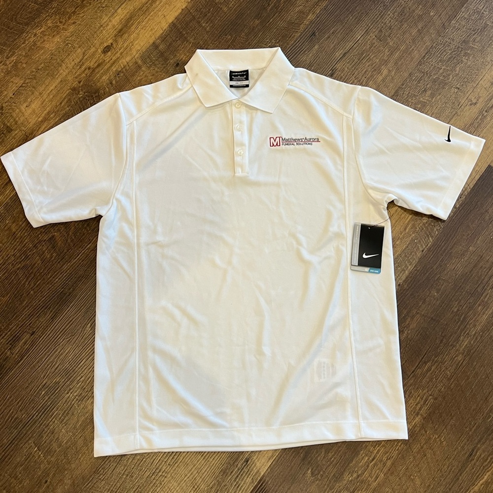 NWT NIKE GOLF polo shirt Mens size medium white with red piping logo on chest